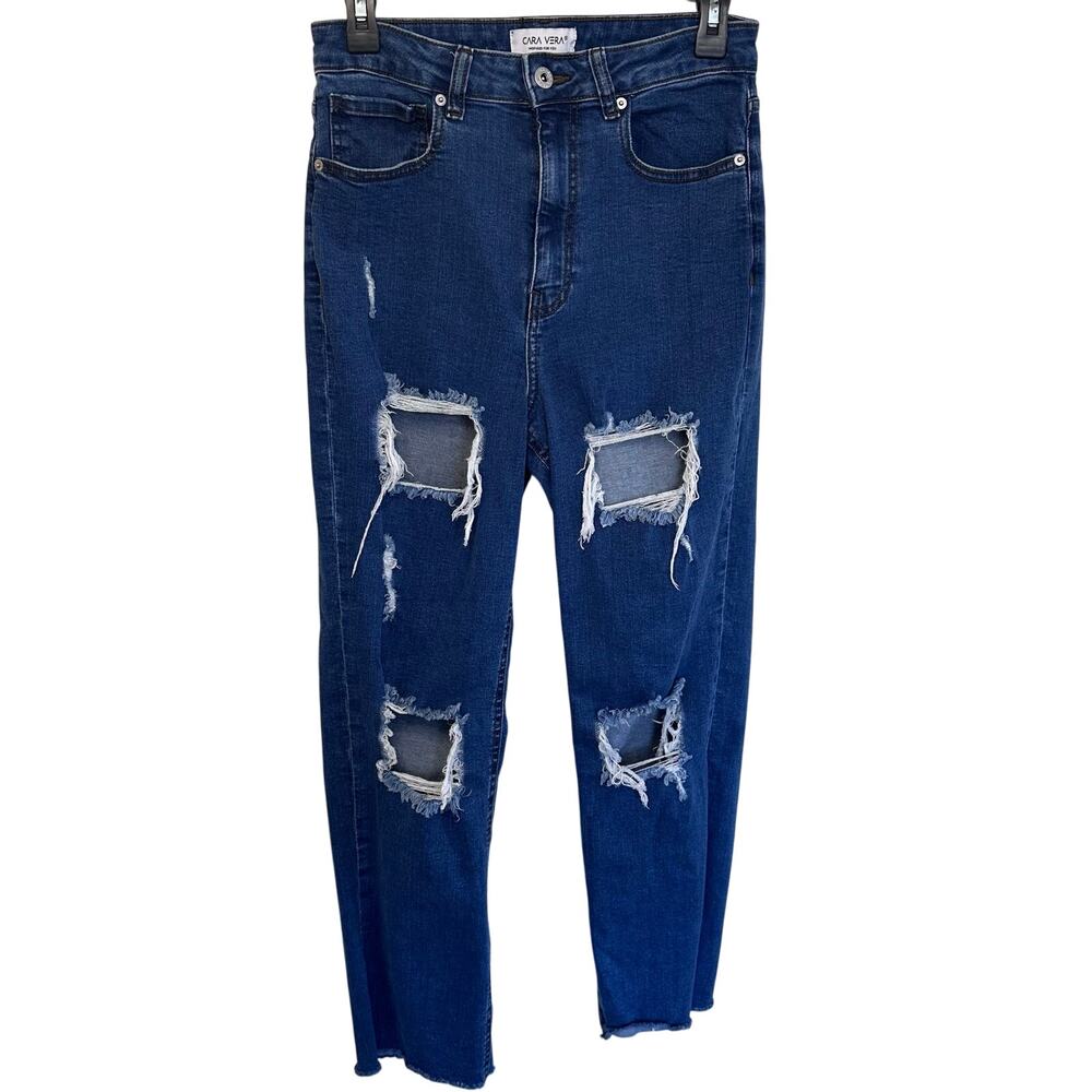 Womans cara vera distressed distressed blue skinny jeans raw hem size 7